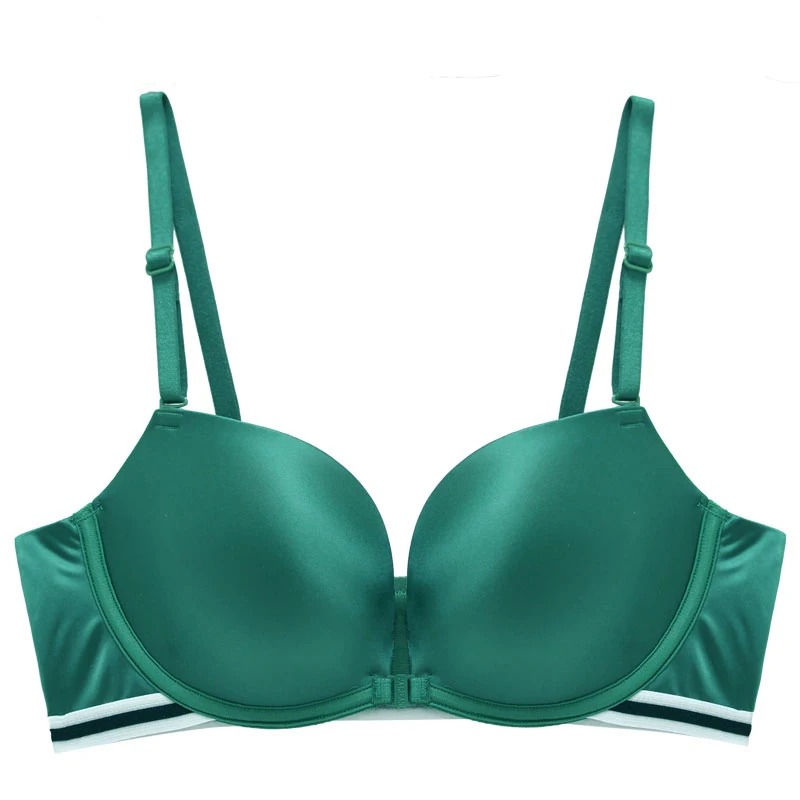 

Elovegirl Green Front Buckle Bra Without Steel Ring Bra New Small Chest Underwear Adjustable Bra Gathered Sexy Underwear