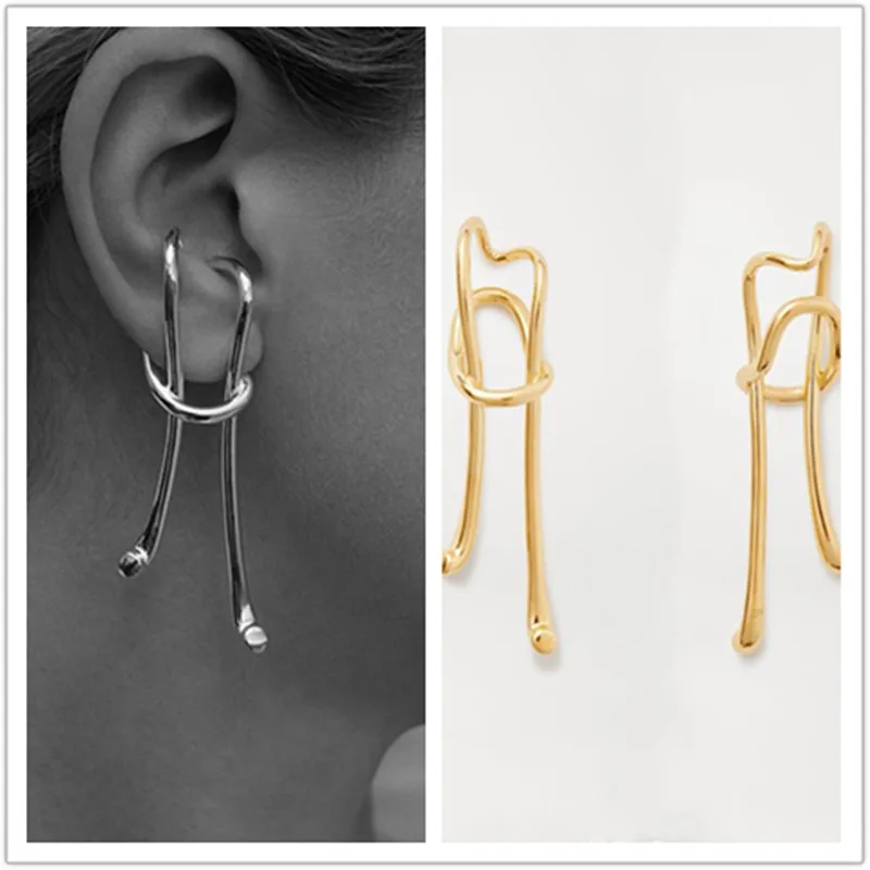 Women Hiphop Earrings Vintage Metal Geometric Ear Cuff Gold Clip Earrings for Women Brincos Rock Jewelry Gothic Ear Bijoux