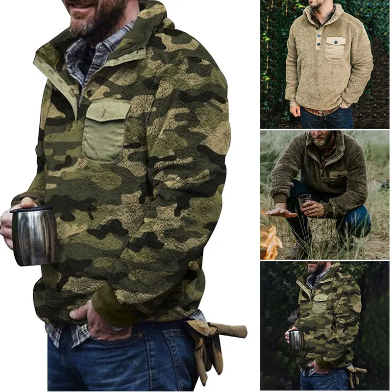 Chaqueta De abrigo para hombre, Jersey De felpa cálido De invierno, prendas De vestir exteriores De lana, abrigo con cuello vuelto, ropa De calle, Chaqueta De Los Hombres 2024