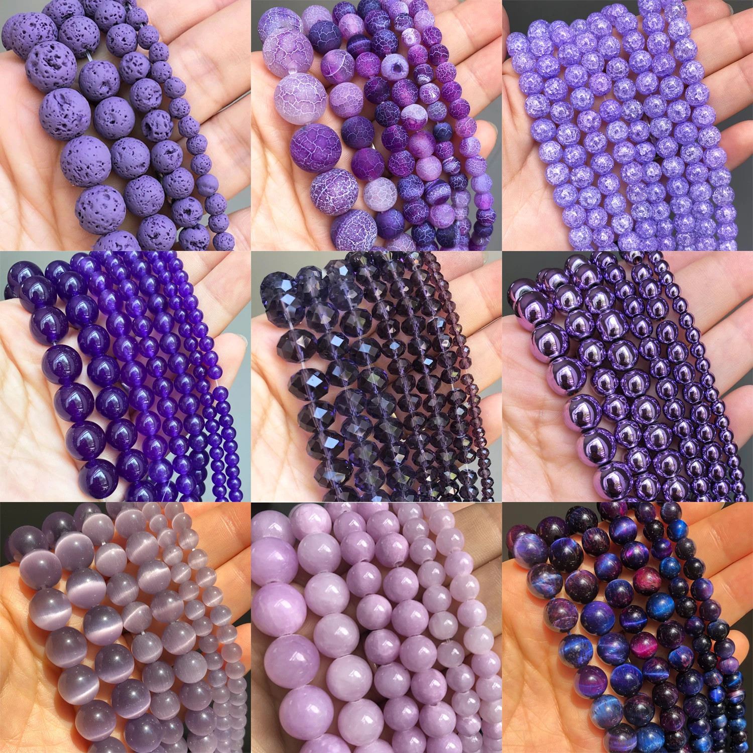 Natural Stone Purple Series Gems Bead Amethysts Kunzite Crystal Jaspers Angelite Round Loose Beads For Jewelry Making DIY 4-12mm