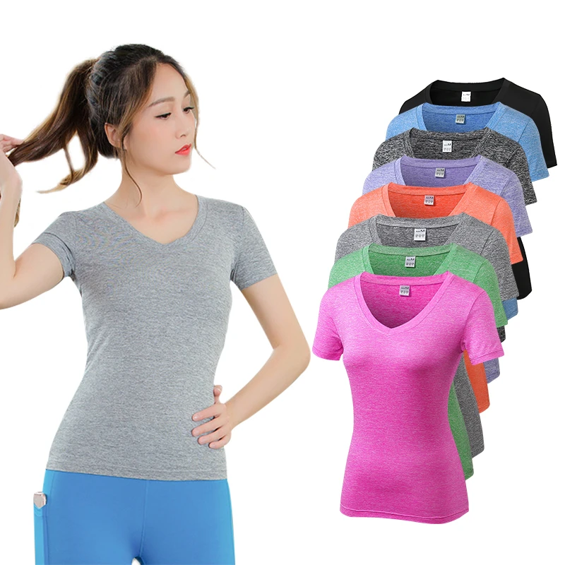 2023 Sports Top For Women Sport Fitness T Shirt Yoga Tops Women V-neck Quick Dry Yoga Running T-shirts Big Size 2xl Top