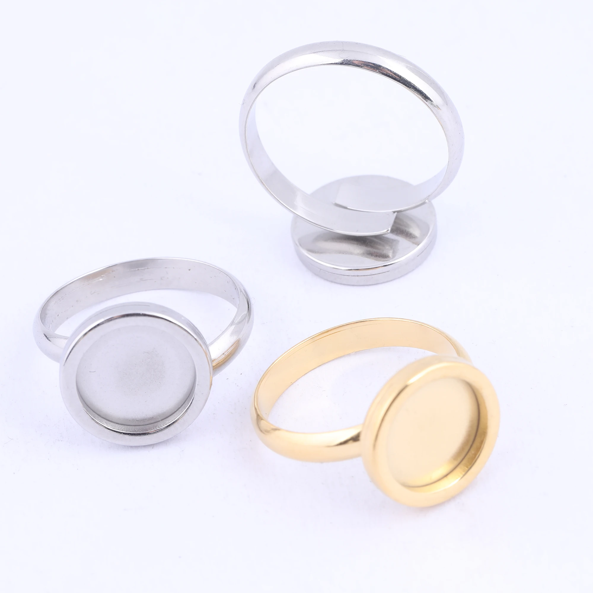 5pcs Stainless Steel Adjustable Gold Plated 10mm Cabochon Ring Base Setting Blanks Diy Bezel Trays For Jewelry Making Supplies