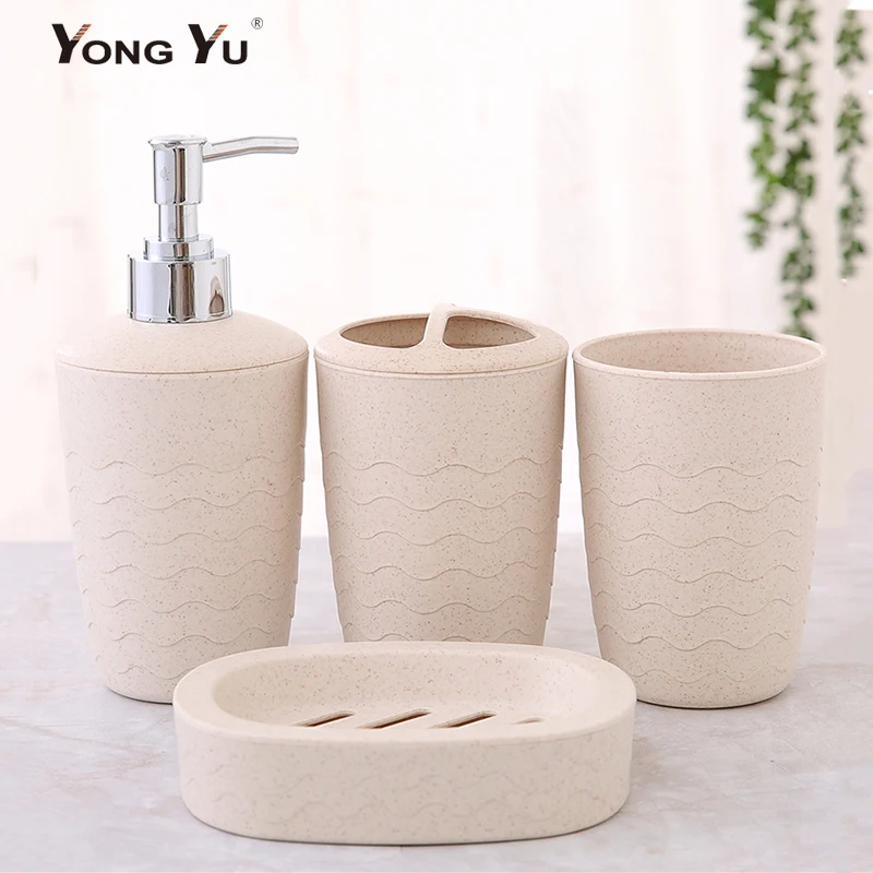 4 pz/set accessori per il bagno paglia di grano Eco-Friendly portasapone Dispenser bottiglia bagno porta spazzolino tazza