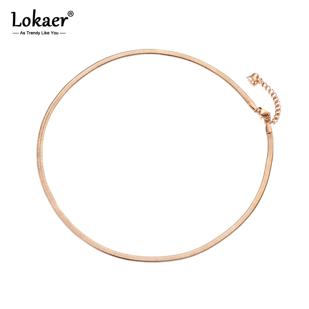 Lokaer New Arrival Sample Jewelry Stainless Steel Snake chain Thin Necklace Rose Gold Color Chirstmas Gift N18065