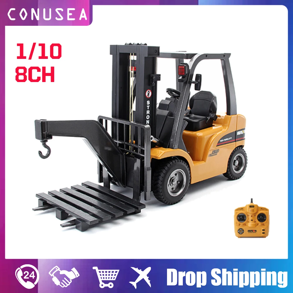 HUINA 1:10 Rc Truck Forklift Tractor Caterpillar 8 Channel Engineering Car 2.4Ghz Renmote Controll Car Toys for Children Kids