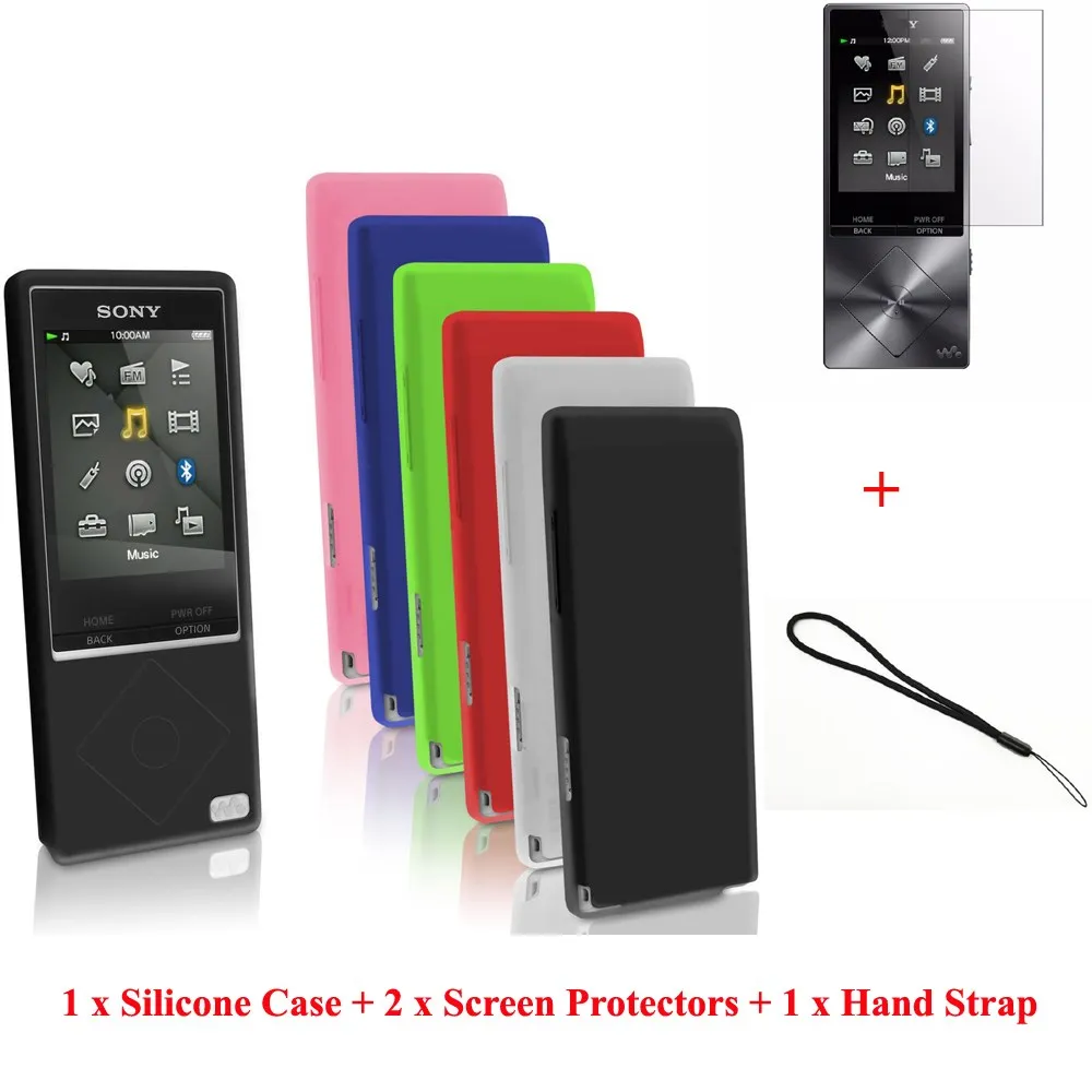 Rubber Gel Silicone Cover Case Back Skin Case For Sony Walkman NWZ A15 A17 A25 A27 with Protector Film and Hand Strap