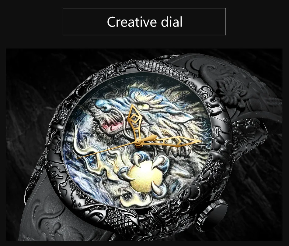 Embossed 3D Dragon Sculpture Watch Men Quartz Watches Waterproof Gold Big Dial Reloj Male Clock Top Luxury BIDEN Engrave TODO