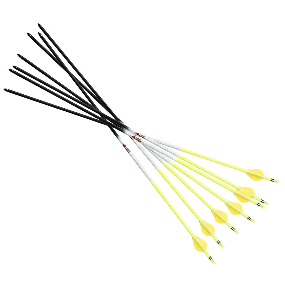 6PCS Linkboy Archery Carbon Arrows 30/32inch ID6.2mm Fluorescent Yellow Shaft Compound Recurve Bow Hunting Shooting