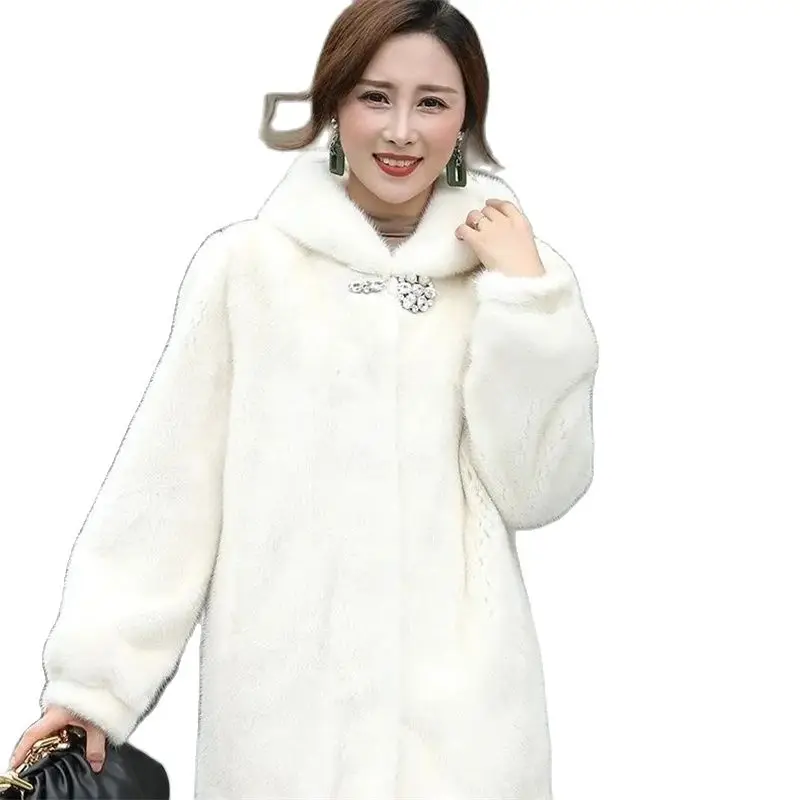 Haining Mink Fur Jacket Women Mid-length Winter Thickening Middle-aged Mother Wear Faux Mink Fur Coat Mink Velvet Thicken A670