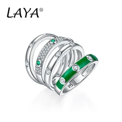 925 Sterling Silver Fashion New Style Multi-Line High Quality Zirconium Green Enamel Ring Women's Party Personality Jewelry Gift