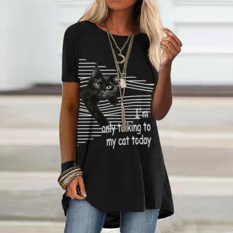 New Summer Women Shirt Short Sleeve O Neck Women\'s T-shirts Vintage Printed Tshirt Women Loose Casual Shirt Oversize Female Tee