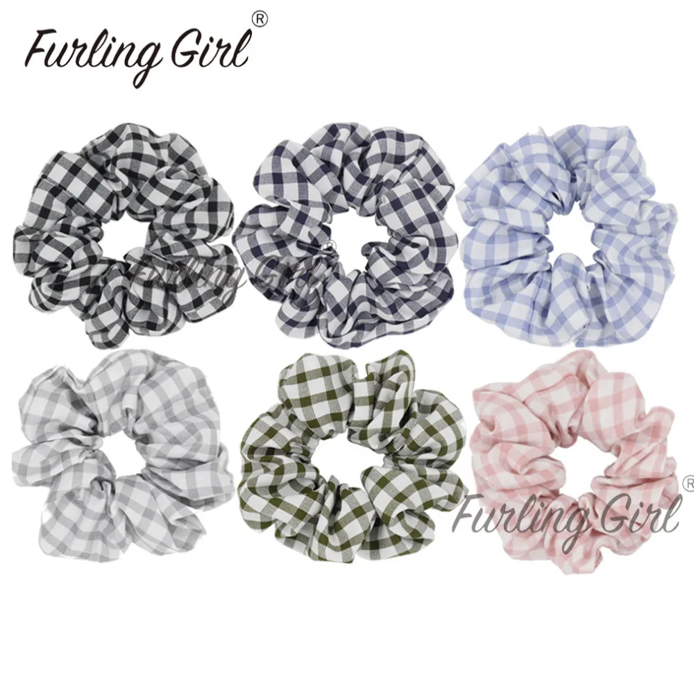 Furling Girl 1 Plaid Lattice Hair Scrunchies for Women Hair Accessories Tartan Gingham Hair Tie Elastic Ponytail Holders