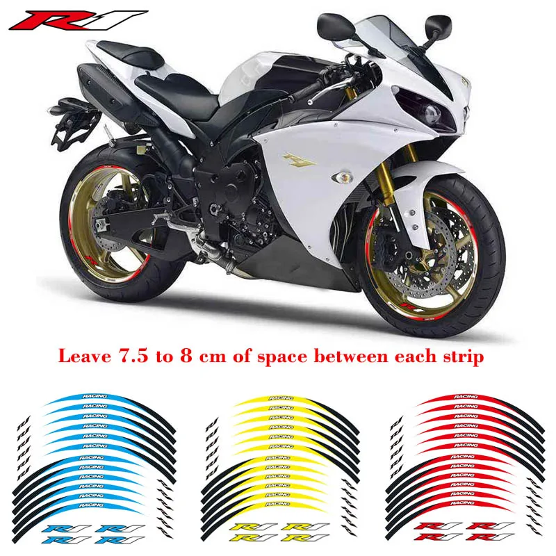 

New high quality 12 Pcs Fit Motorcycle Wheel Sticker stripe Reflective Rim For Yamaha YZF R1