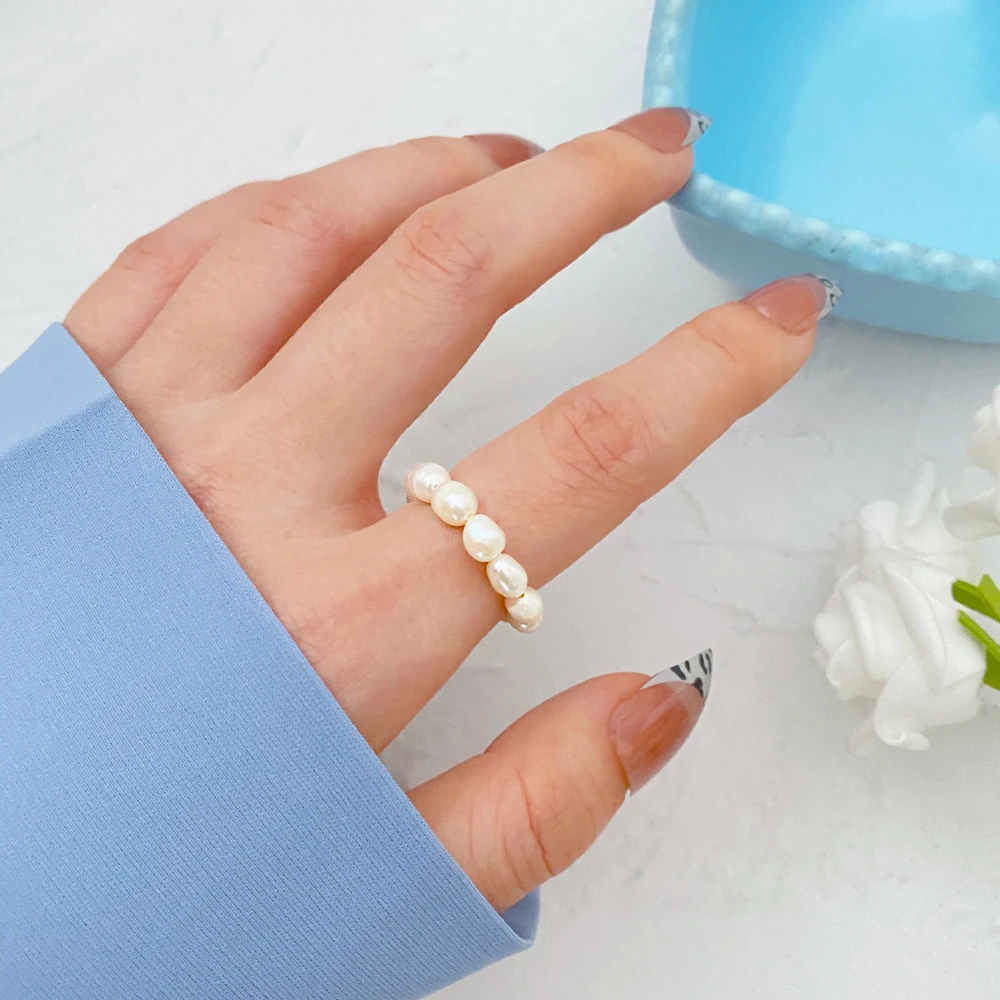 Cute Minimalist Pearl Beaded Rings for Women Korean Irregular Pearl Finger Rings Trend Women Jewelry Gifts