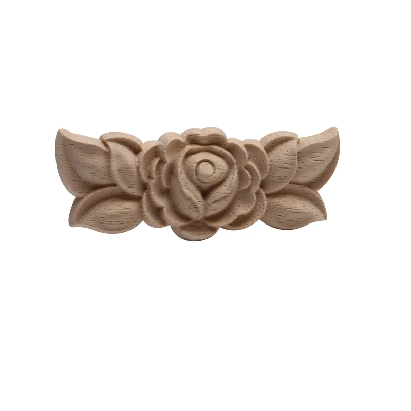 Ornamental Unpainted European Wood Decal Wood Applique Wood Craft Rose Leaves Flower Wooden Window