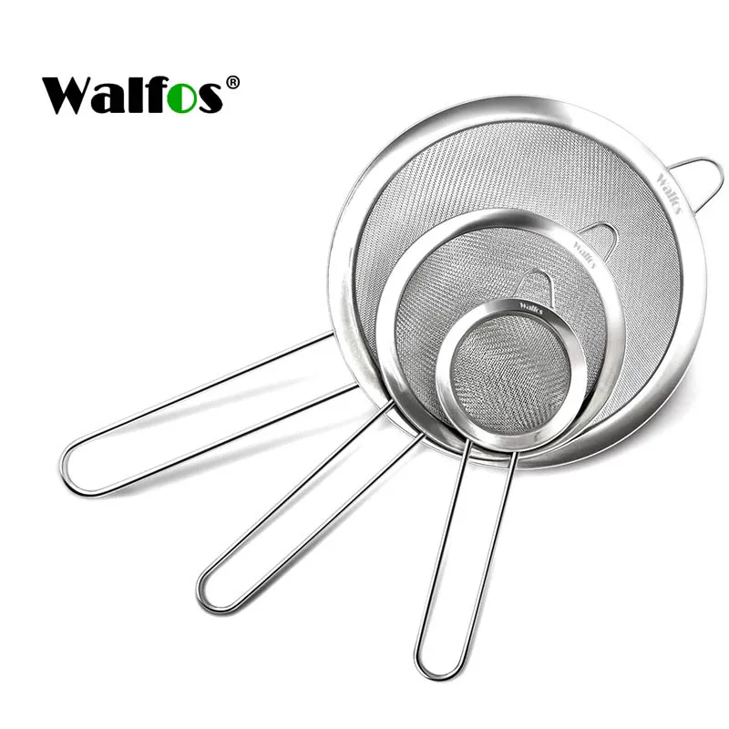 Walfos Fine Mesh Strainers Premium Stainless Steel Colanders and Sifters with Reinforced Frame and Sturdy Handle Perfect