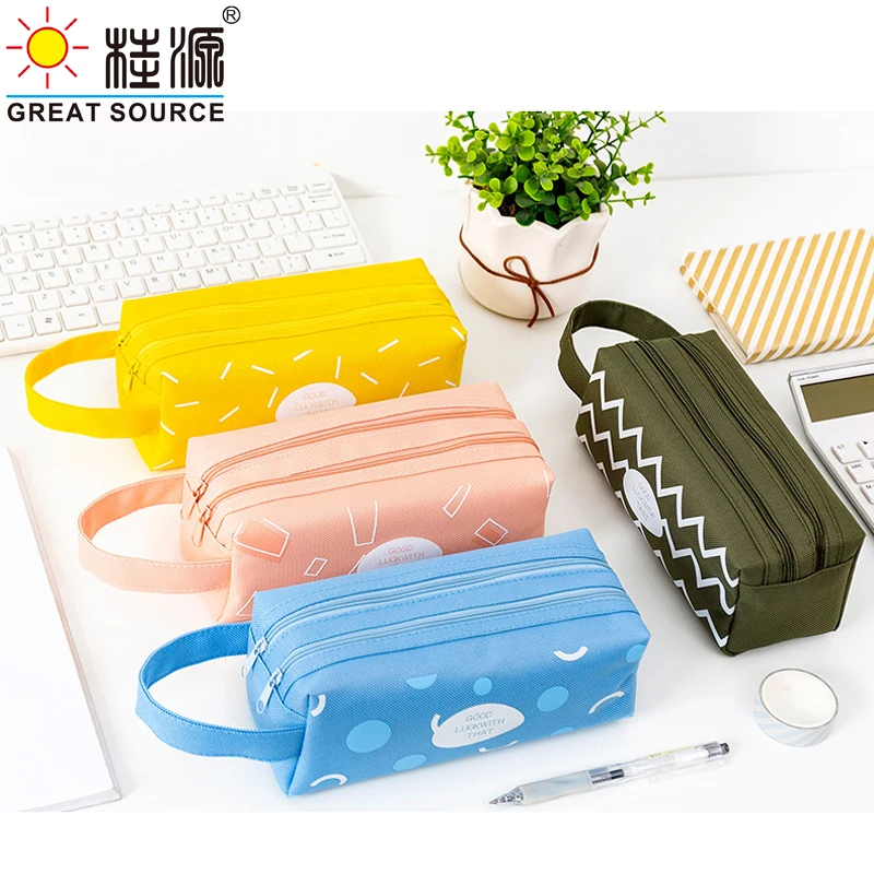 MQQ Stand Up Pencil Case Stationery Organizer Bag Two Zipper Bag With Handle Cavas Case Big Space Pencil Case(1PC)