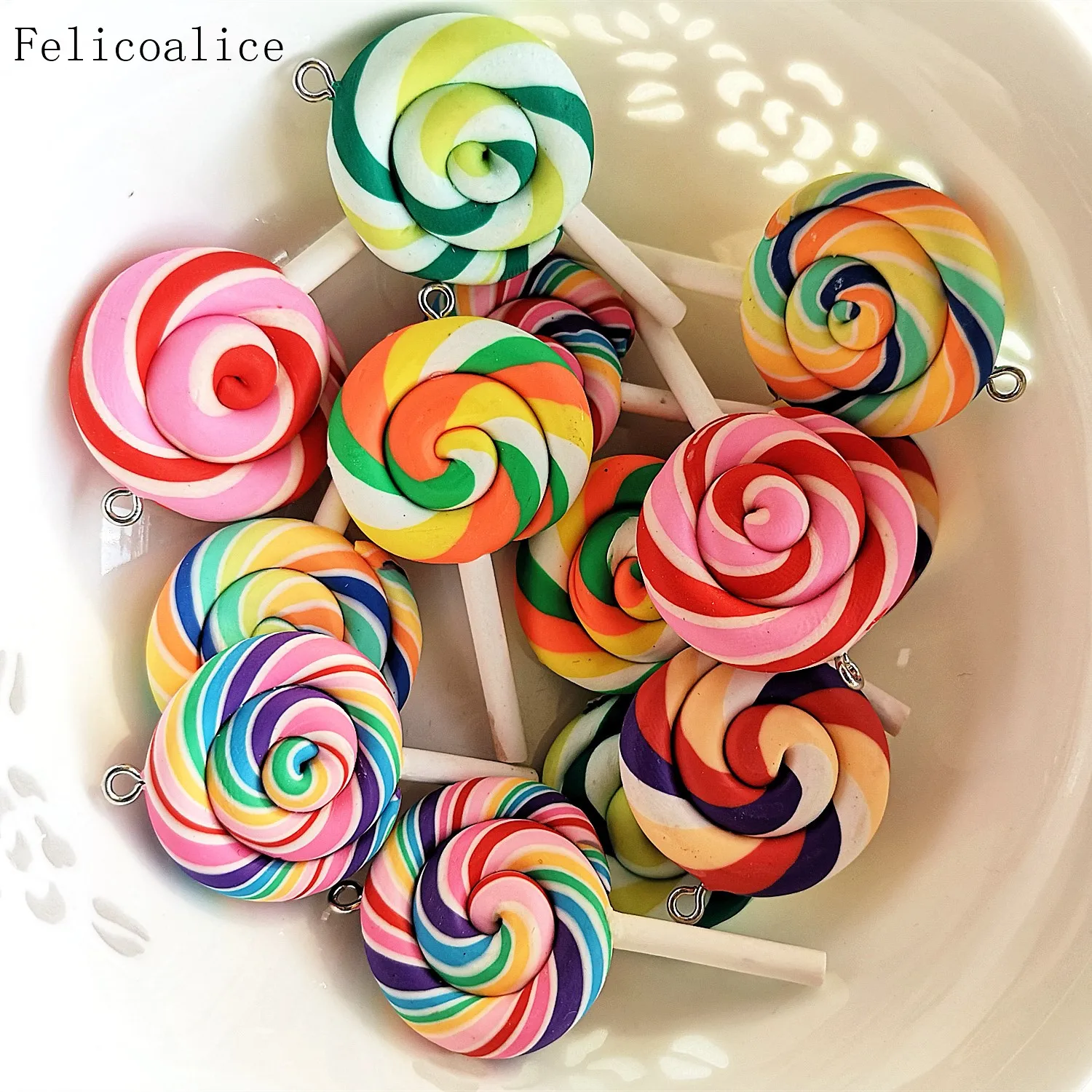 8 stücke Nette Spirale Regenbogen Polymer Clay Cabochon Schönheit Kawaii Lollipop Candy Charms Flatback Anhänger Für DIY Telefon Dekoration – Detail 3