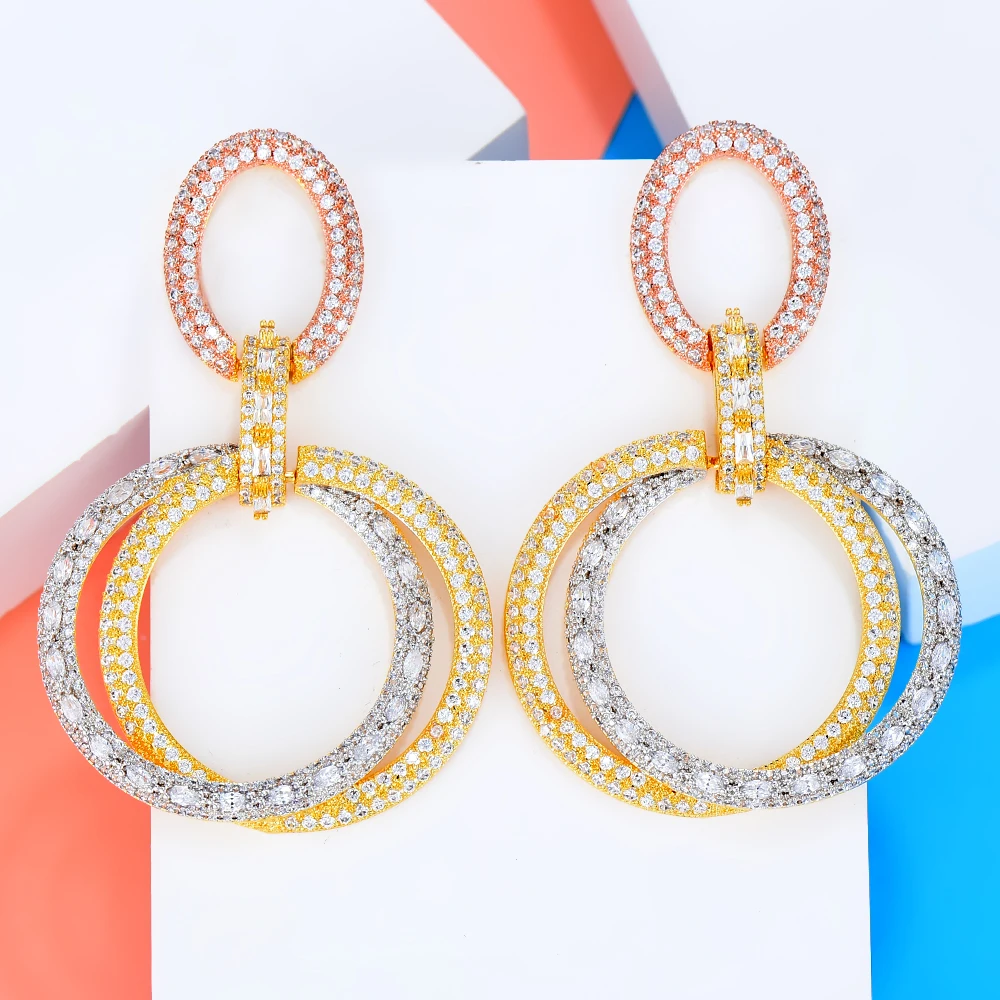 

Godki 2023 New HOT Luxury DUBAI Indian Round Circles Dangle Earrings For Women Luxury Full Cubic Zircon Wedding Earrings Jewelry