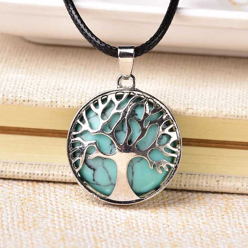 1PC Natural Stone Tree of Life Quartz pendulum Pendant Necklace for Women Healing Crystal Necklaces Pendants Reiki Jewelry Gift