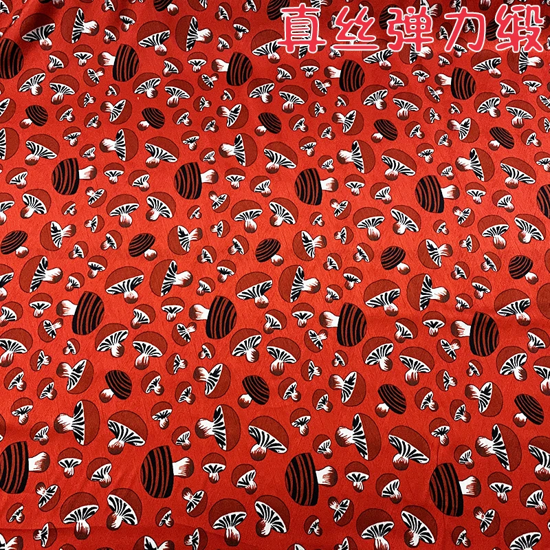 Mushroom Printing Digital Spray/Painting of Mulberry Silk Fabrics 19 momme Stretch Silk Dress Fabric