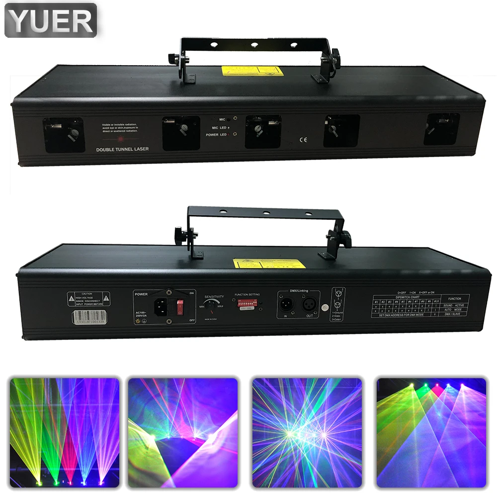 

YUER 5 Eyes RGBYP 3IN1 Pattern Beam Scanning Effect Laser Light DMX512 Voice Control DJ Disco Staga Party Bar Nightclub Indoor