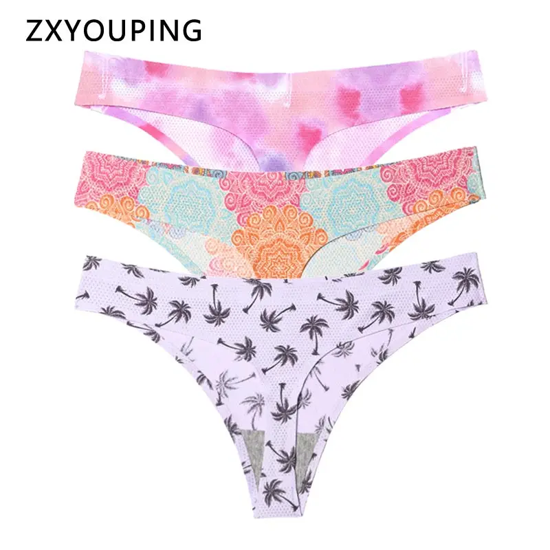 Low Rise Thong Women Sexy Print Panties Seamless Breathable Holes Underwear XS-L EU Size Lingerie 12 Colors Female Intimates New