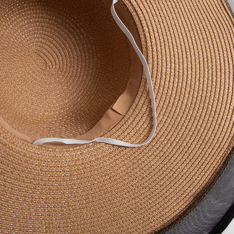 S09 Straw hat Summer New Style Black Mesh Female Summer Sunscreen Cover Seaside Vacation Holiday Foldable Beach Hat Sun Visor