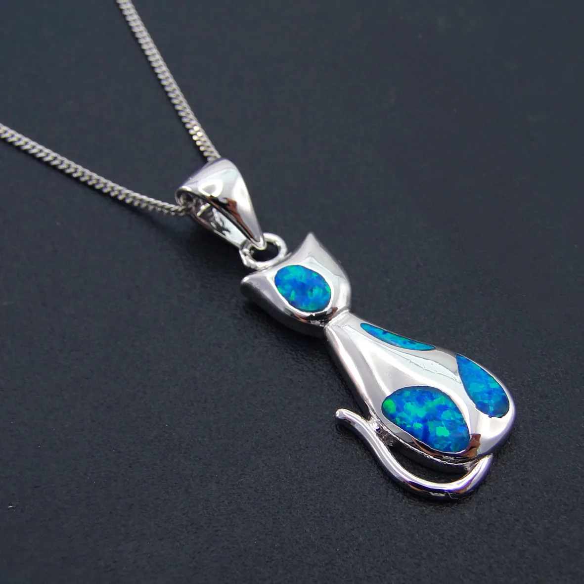 Pendentif en pierre opale bleue, joli pendentif pour mariage féminin, plaqué argent