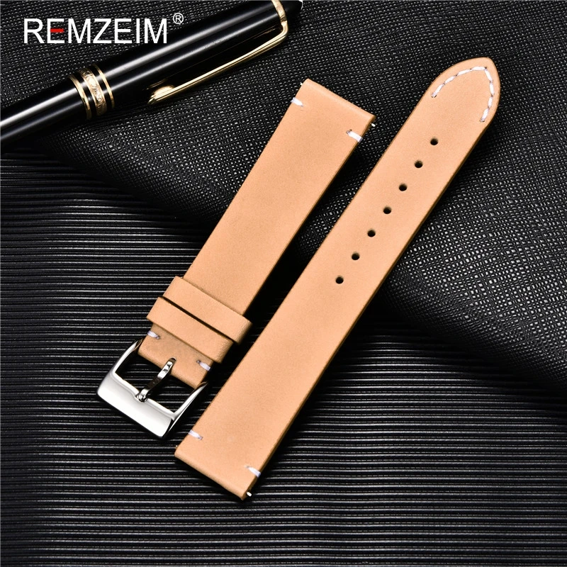 Leather Watchband Strap 18mm 20mm 22mm Quick Release Watch Strap Cowhide Handmade Black Dark Brown Vintage Leather Watchband