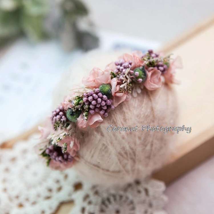 Coconut Newborn Photography Props Baby Headband Full Moon Baby Photo Headdress Handmade Hairband Flower Headband image 5
