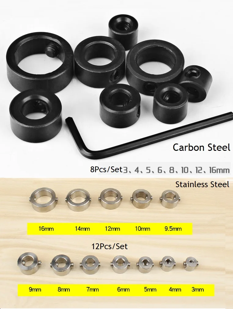 Stainless Steel/Carbon Steel 3-16mm Woodworking Drill Bit Depth Stop Collar Ring Positioner Drill Locator Fixed Ring