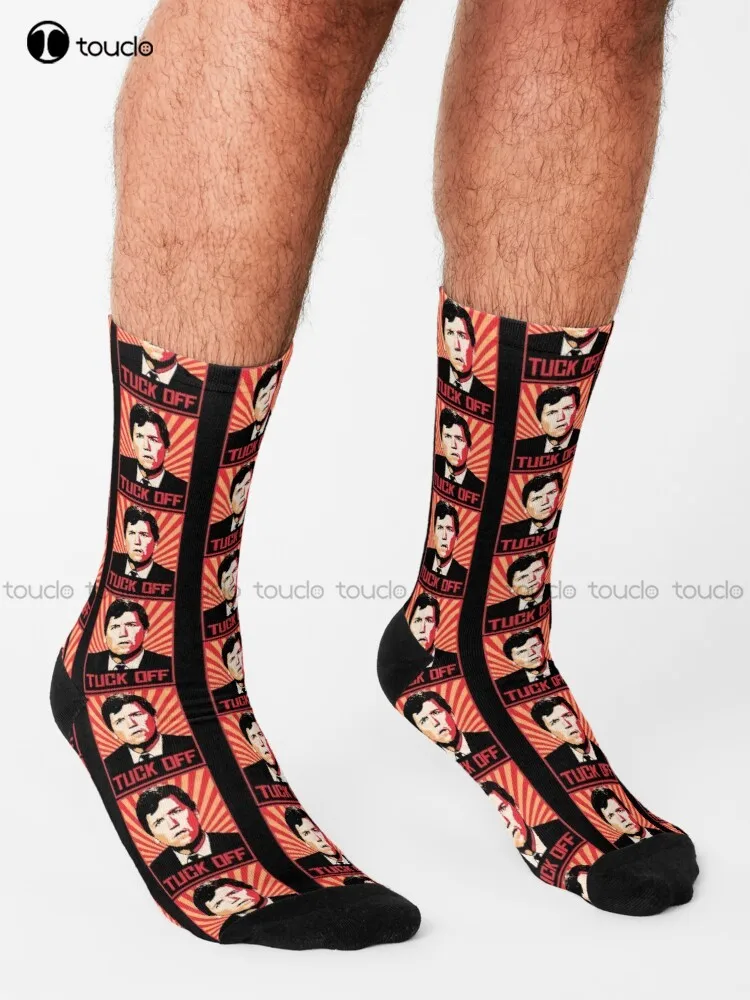 Tuck Off Anti Tucker Carlson Socks White Socks Mens Personalized Custom Unisex Adult Teen Youth Socks 360° Digital Printing