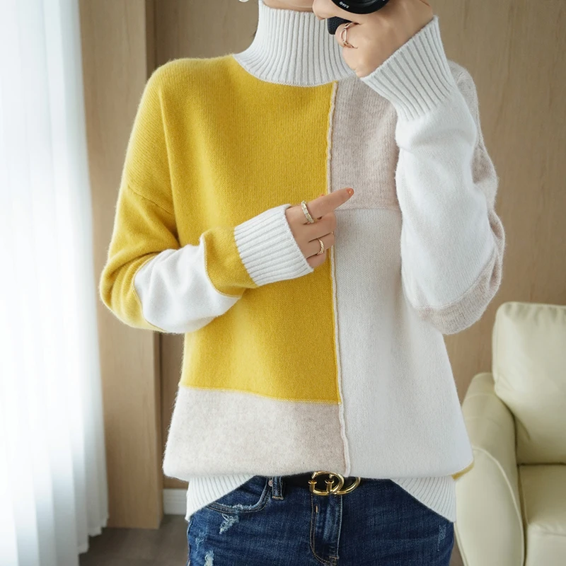 

BARESKIY autumn and winter new cashmere sweater women high neck pullover slim-fit sweater basic knit sweater ladies cardigan