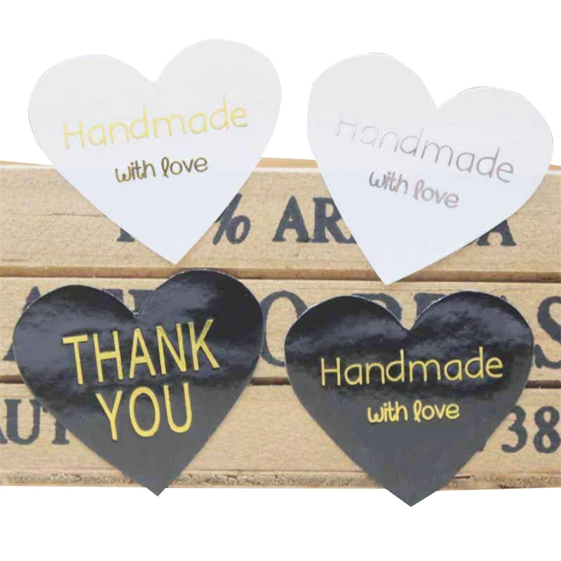 100 Stück/Los Dankeschön Handgemachtes Herz-Design Bronzefarbenes Siegel Mehrfarbiger DIY Multifunktions-Siegeletikett Geschenkverpackungsetikett – Detail 4