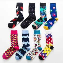 PEONFLY Classical Cartoon Animal Printed Socks Men Funny Arrow Lobster Shark Geometry Pattern Happy Socks Harajuku calcetines