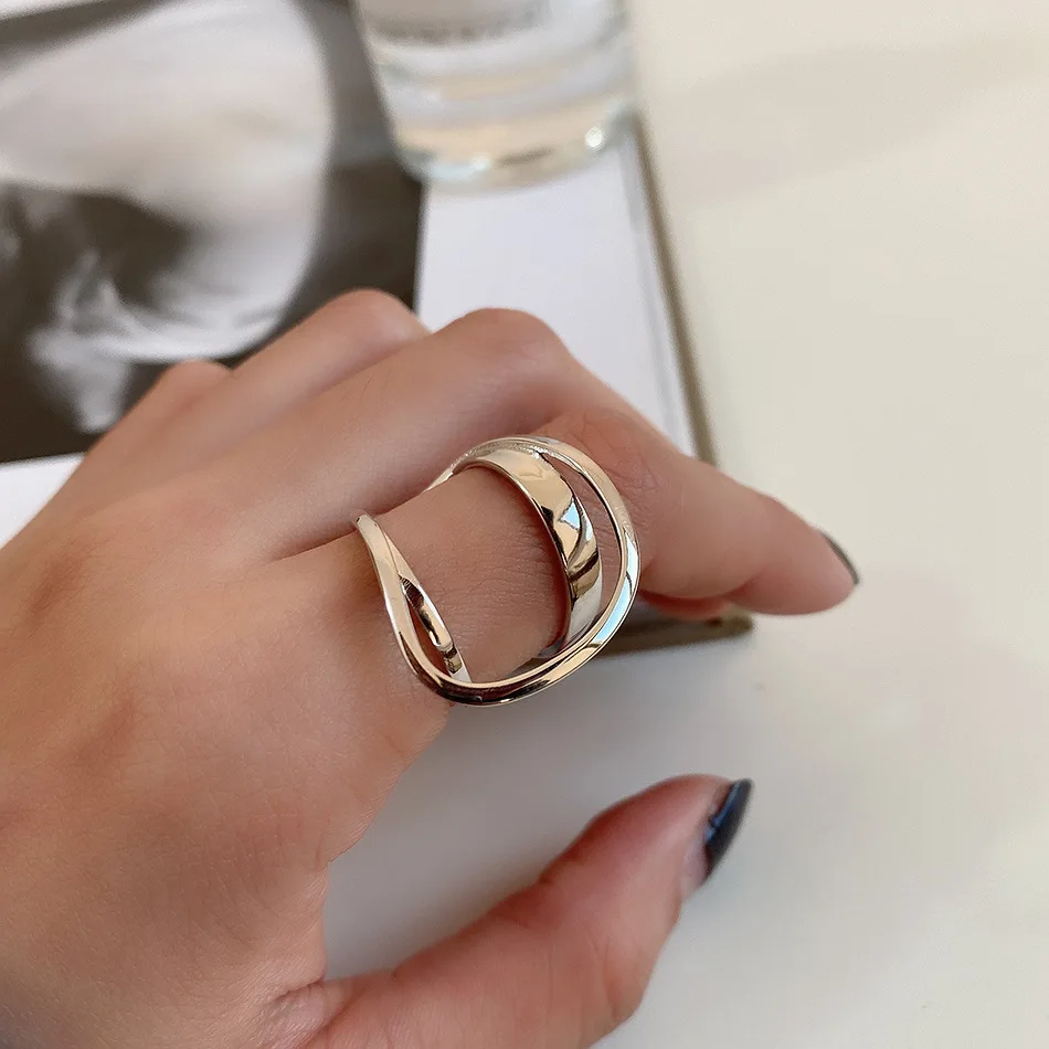 2022 Cross-border Korea double-layer 925 sterling silver oval ring simple luxury punk 18k gold-plated wholesale generation