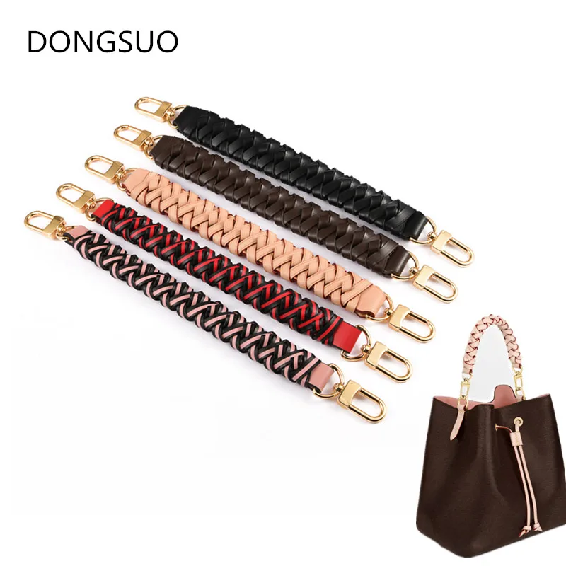 Woven tote handle cowskin genuine leather designer short strap for handbag purse belt bag parts accessories