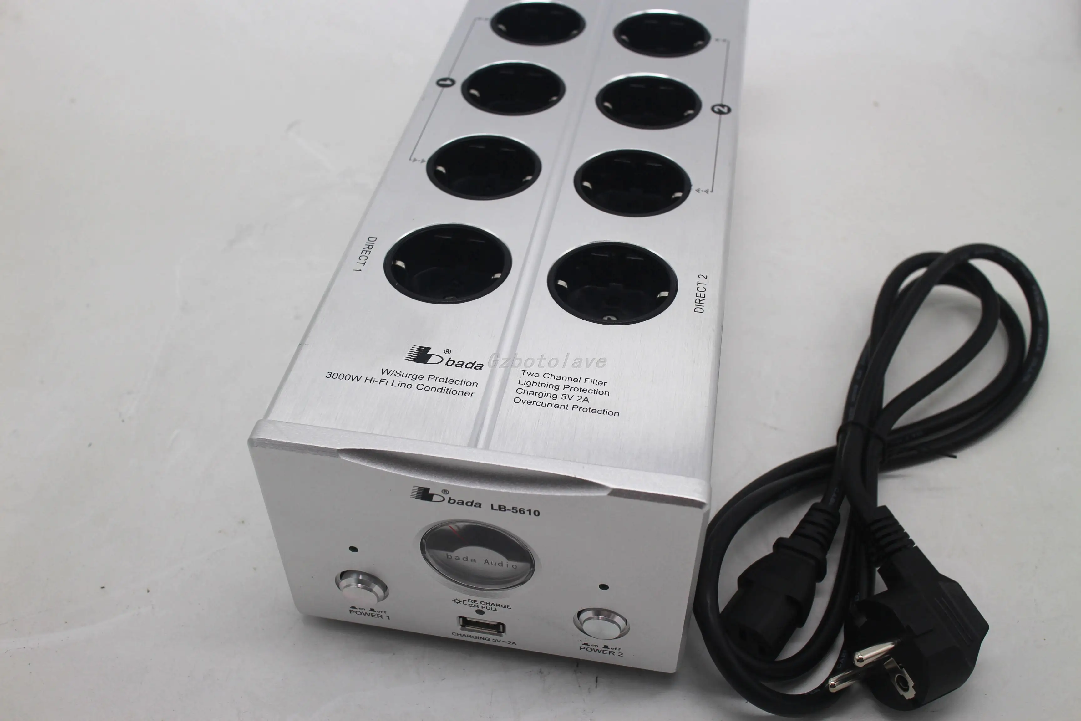 قوة كبيرة 3000 واط Bada 5610 الاتحاد الأوروبي التوصيل مرشح الطاقة مرشح الصوت Schuko المقبس 2 قناة إمدادات الطاقة تصفية مع مخرج USB 5 فولت 2A