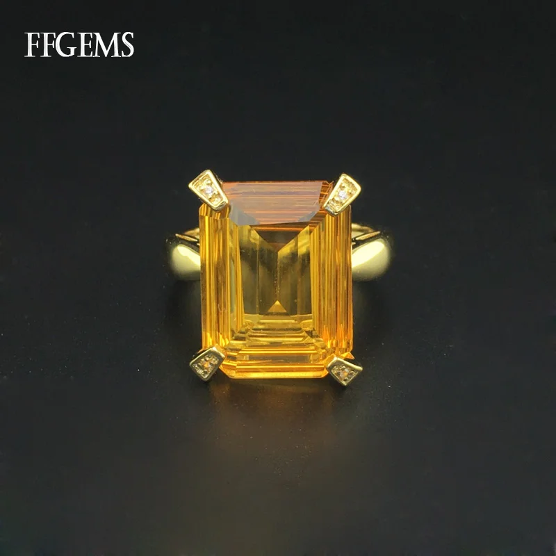 Classic 100% Natural Gemstone big Citrine Sterling Silver 925 Rings octagon Cut 8ct Fine Jewelry Women Engagement Wedding Gift