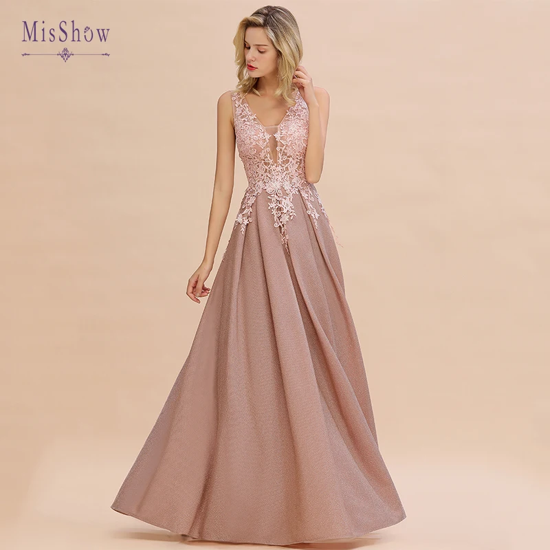 New Long Lace Evening Dresses Vestidos Elegantes Applique A-line Bride Party Formal Prom Dresses Vestido De Festa