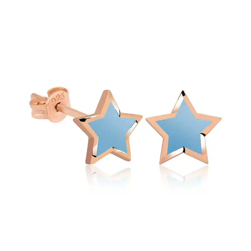 Silver Phosphor Blue Star Earrings 925 Sterling Women for Jewelry Wedding Party Birthday Gift - Box - Fashion - Girl - Special Days