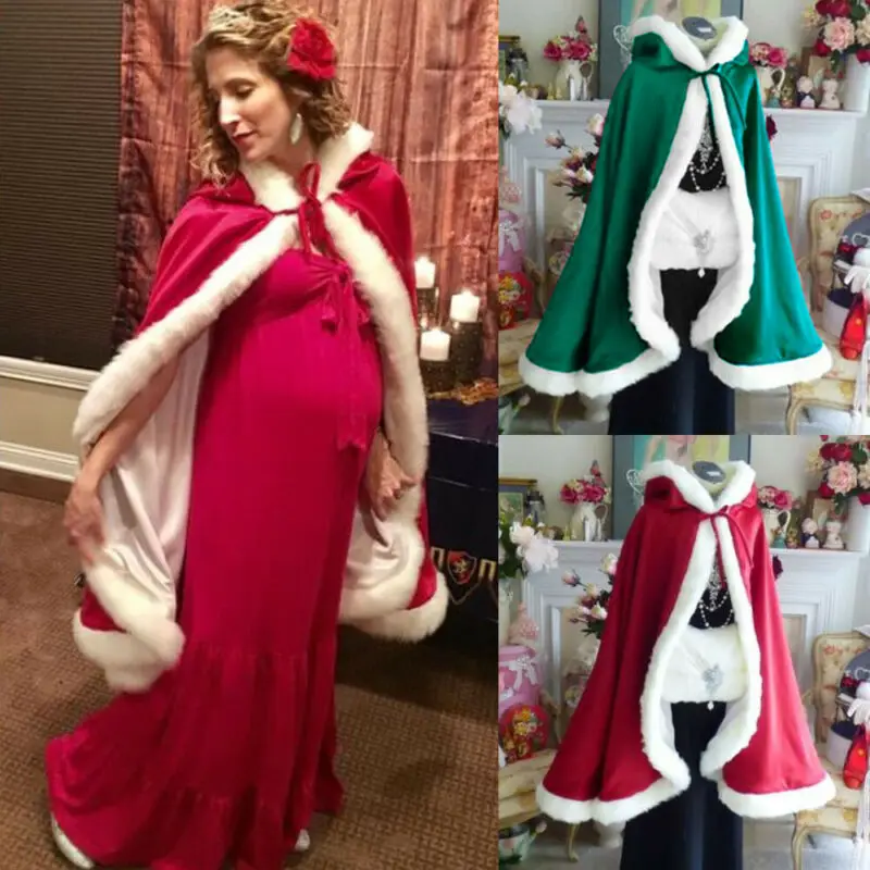 Traje De Natal Para Crianças Adultos Mulheres Com Capuz Manto De Natal Mrs Papai Noel Veludo Manto De Pele Capa Capa Capa Vermelha Cape Party Cosplay