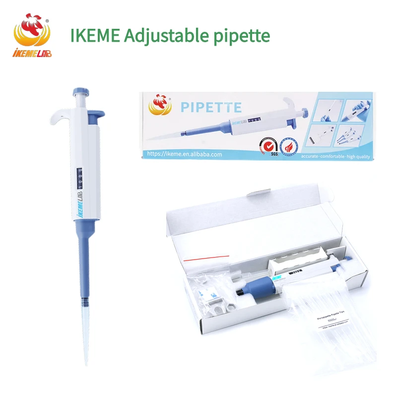 Ikeme 2-10Ml Micropipet Handmatige Enkelkanaals Plastic Pipetten Verstelbare Pipet Compte Goutte Medische Benodigdheden Met Tip