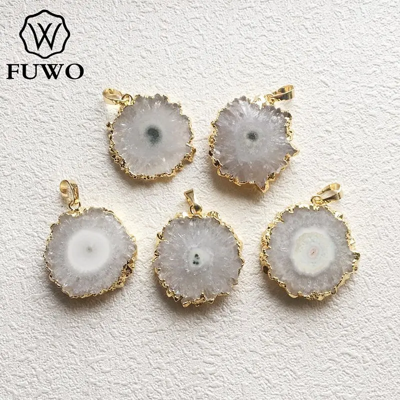 FUWO Wholesale Natural Stalactite Flower Pendant,Golden Plated Irregular White Crystal Accessories For Jewelry Making 5Pcs PD262