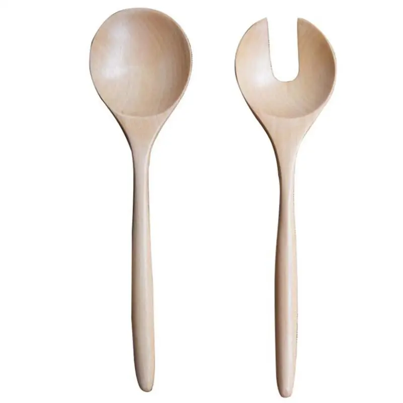 Salad Spoon Fork Serving Utensils Spoons Wooden Tongs Wood Dinner Mixing Set Servers Bamboo Hands Cooking Appetizer Dessert