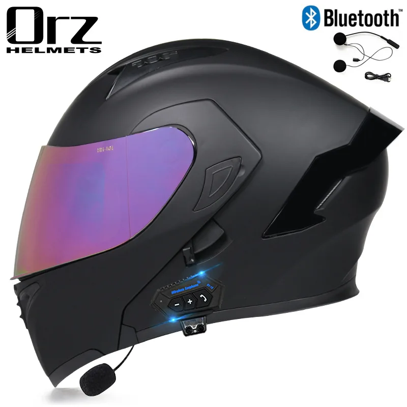 Racing Safe Bluetooth Motorcycle Helmet Modular Dual Lens Motorcycle Helmet Flip Up Casco Capacete Casque Moto Men Women DOT