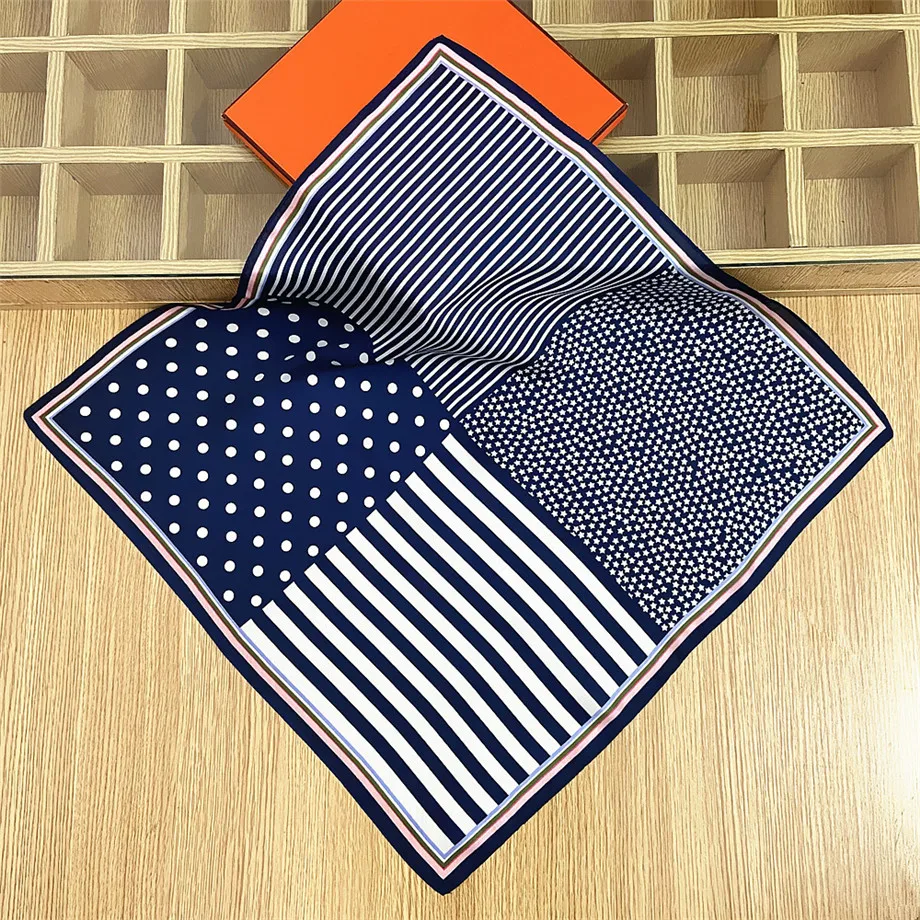 

60cm Luxury Brand Square Scarf Women Striped Bandanna Spring Silk Scarf Summer Headband Fashion Neckerchief For Ladies