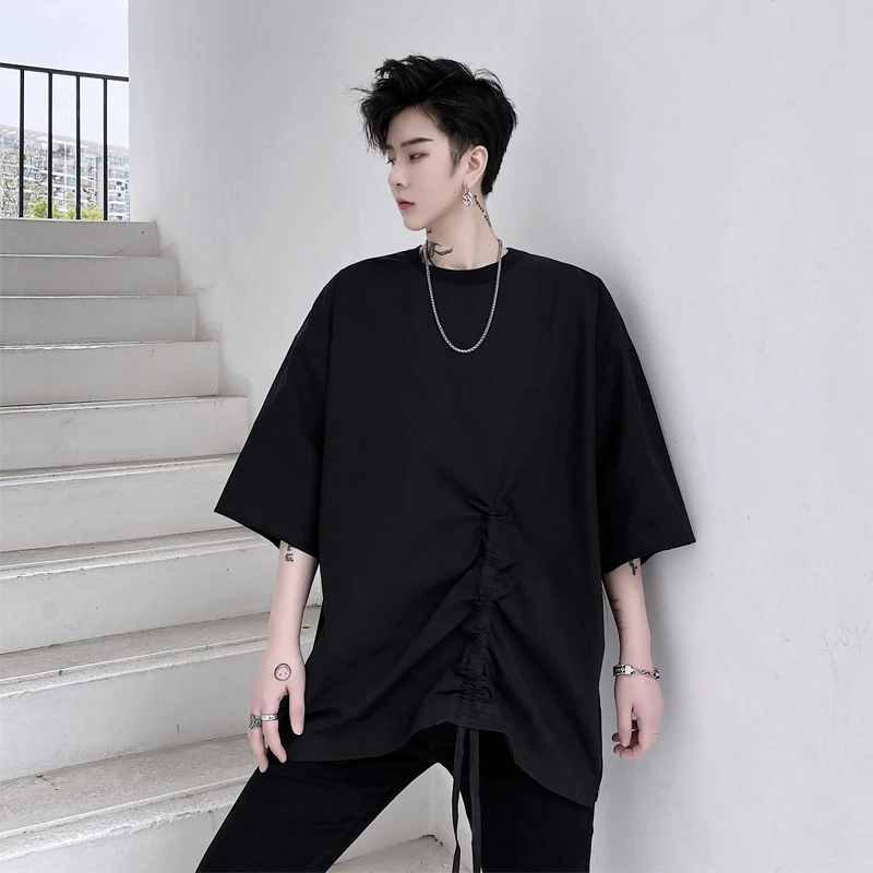 Men's T-shirt web celebrity summer short sleeve T-shirt men's round neck casual large size men's T rope design yamamoto style