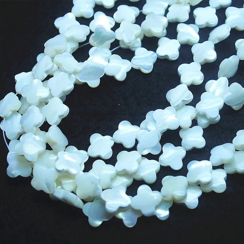 34PCS Saltwater Shell Beads Four Leaf Clover Shape Women Jewelry Accessories 12x12mm DIY Findings Loose Sells Wholesale